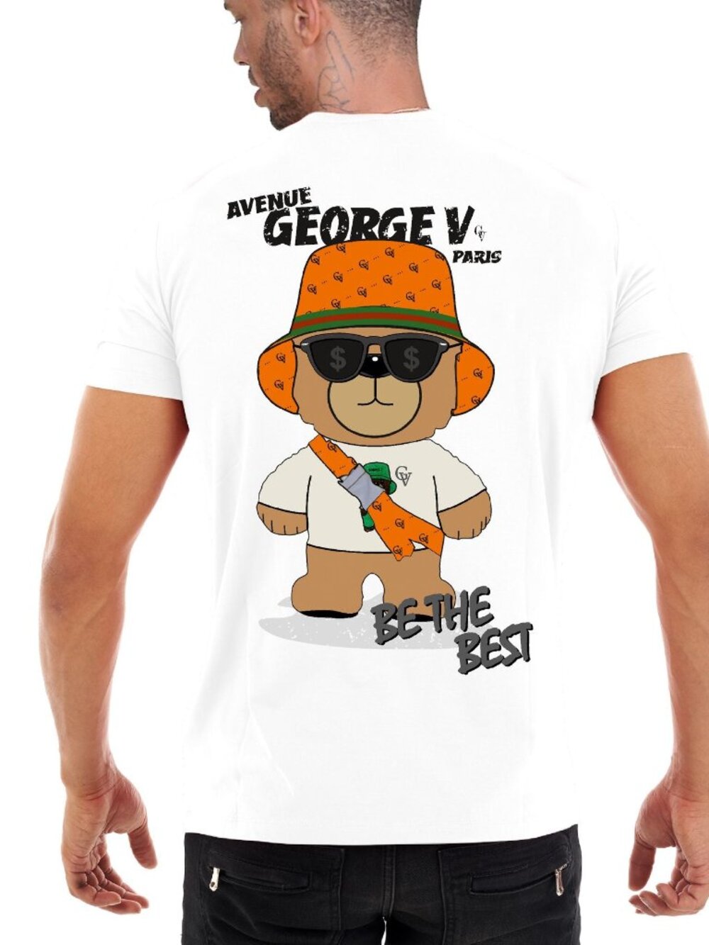 Avenue George V Paris T-Shirt Men's White Short Sleeve Tee Teddy Bear print NWT
